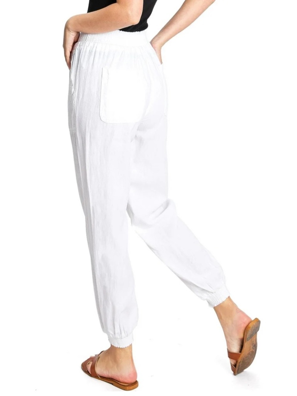 Love Tree High Rise Linen Jogger Pants, White, Size S - Picture 2 of 12